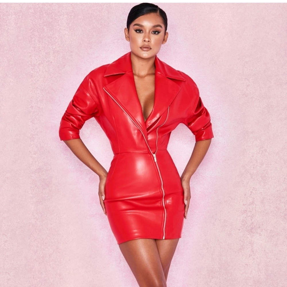 House of CB Georgia red faux leather jacket dress